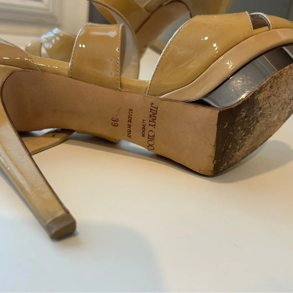 Jimmy Choo Patent Leather Peep-Toe Platform Heels Size 39 EU / 8.5 US - Picture 5 of 5